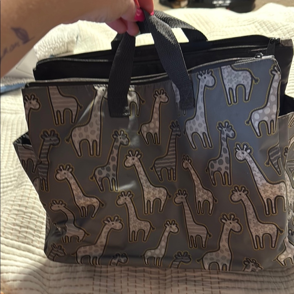 Thirty-One Gray Baby Bag with Giraffe Print